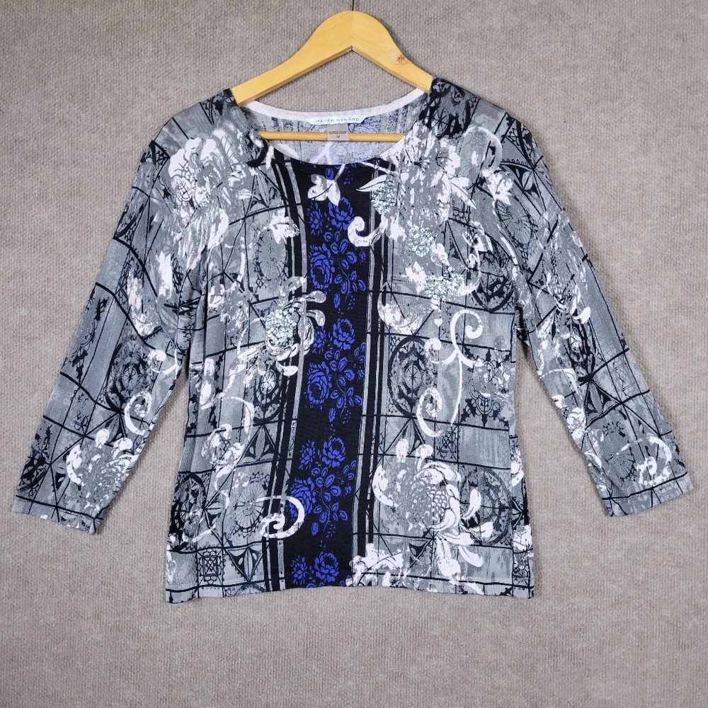 PETER NYGARD Top Womens Medium Seqin Beaded Lightweight Sweater